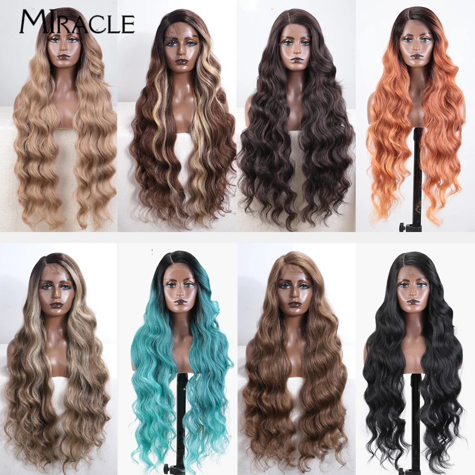 Deep Loose Wave Synthetic 36 Inch Wavy Lace Front Wig for Women Ginger Blue Blonde Wigs Side Part Cosplay Wig
