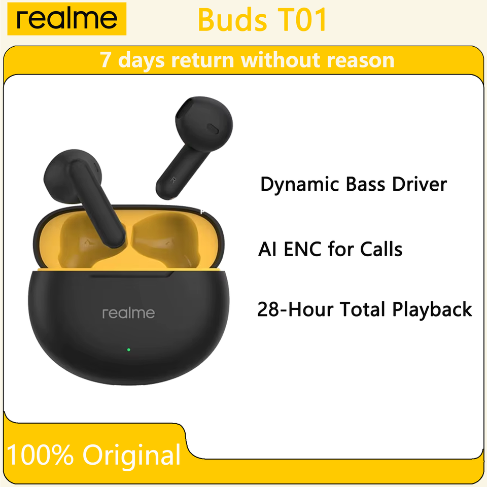 Original OPPO Realme Buds T01 Semi-in-ear Wireless Bluetooth Headset Has a Long Battery Life Call Noise Cancellation