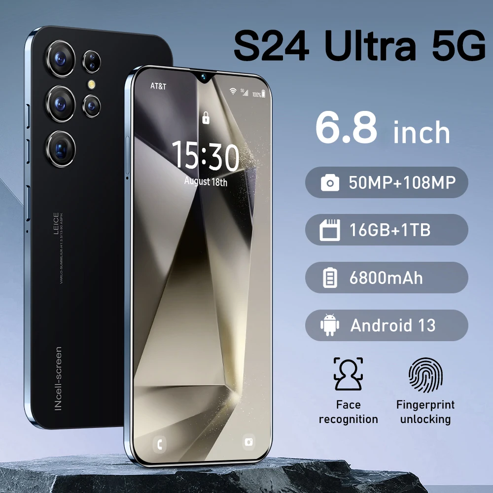 

2024 New S24 Ultra Smartphone Global Version 16G+1TB 6800mAh 108MP Qualcomm8 Gen 2 4G/5G Network Cellphone Android Mobile Phone