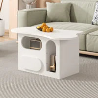 Comanlai 97x45x43,5 cm Table basse en forme de nuage, table de canapé moderne, table d'appoint, avec tiroirs, compartiments de rangement ouverts, blanc 2