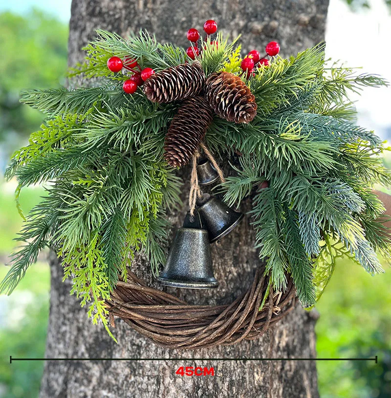 

Рождественский декоративный венок, ручная работа, Рождественский венок с колокольчиками, дверной подвесной оконный новогодний реквизит для дома