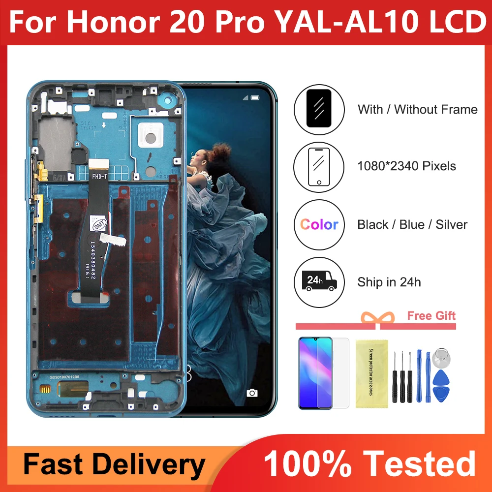 6,26 'Замена дисплея для Honor 20 Pro LCD Φ с рамкой кодирующий преобразователь сенсорного экрана в сборе YAL-L41 LCD