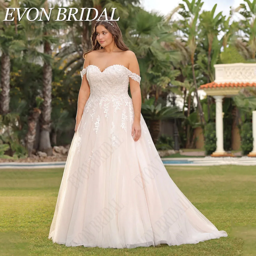 

EVON BRIDAL Oversize Lace Up Wedding Dress Sweetheart Deatchable Off Shoulder Bridal Gown Applique A-Line vestidos novias boda