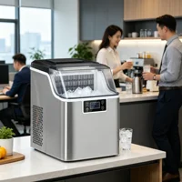 Machine à glaçons automatique 20 kg/24h compacte avec réservoir d'eau de 3,2 L, minuterie et auto-nettoyage, silencieuse 48 dB, pour fêtes, maison mobile, bar, en acier inoxydable, argent, 25,2x36x37,1 cm 1