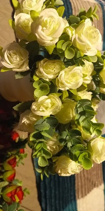 10 Heads Artificial Flower Silk Rose white Eucalyptus leaves Peony Bouquet Fake Flower for Wedding Table Party Vase Home Decor photo review