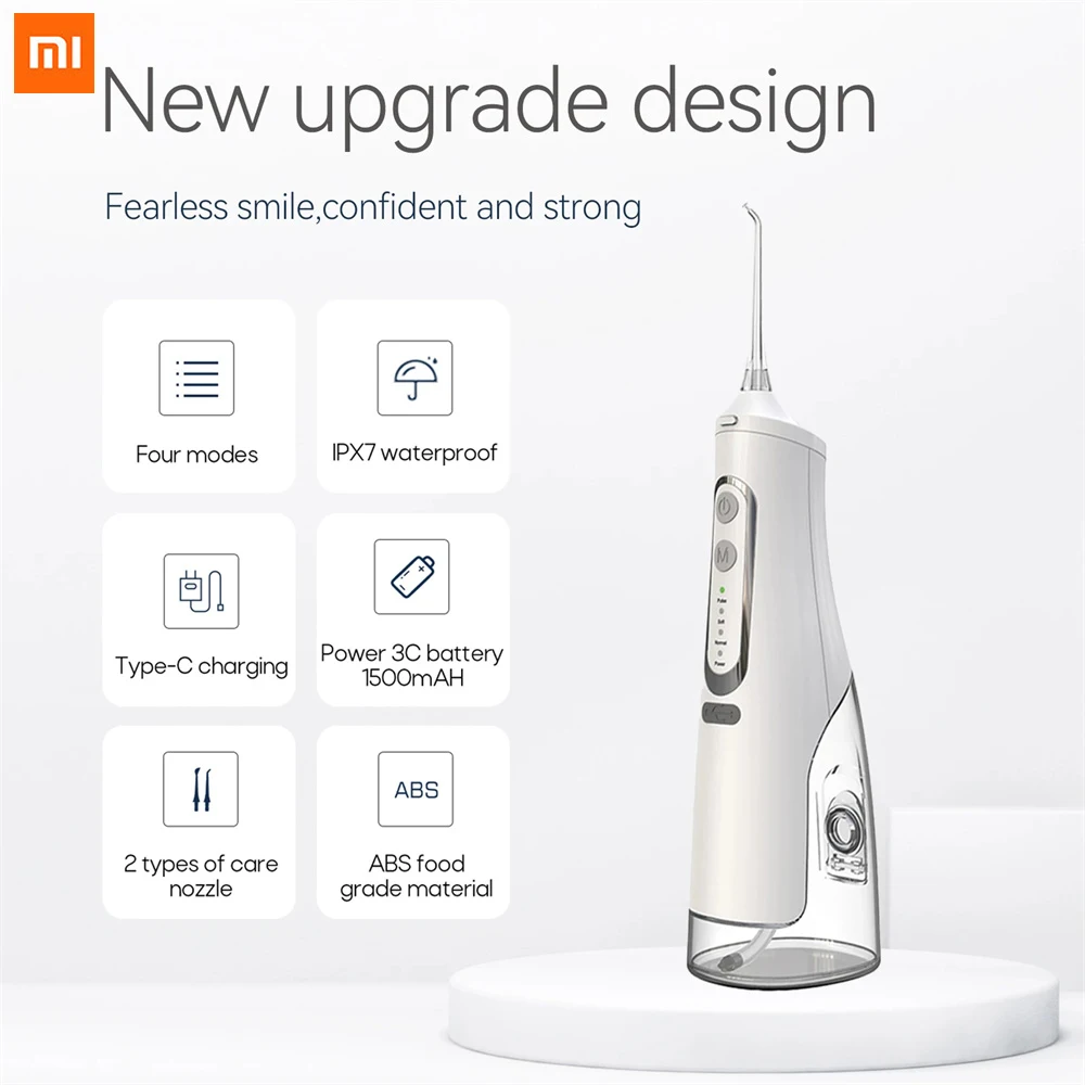 

Ирригатор полости рта Xiaomi Аккумуляторный с USB, 310 мл ирригатор для зубов ирригатор портативный 6 режимов, новое обновление, водонепроницаемость IPX7 Продовольственная форсунка, сверхдлинный режим ожидания