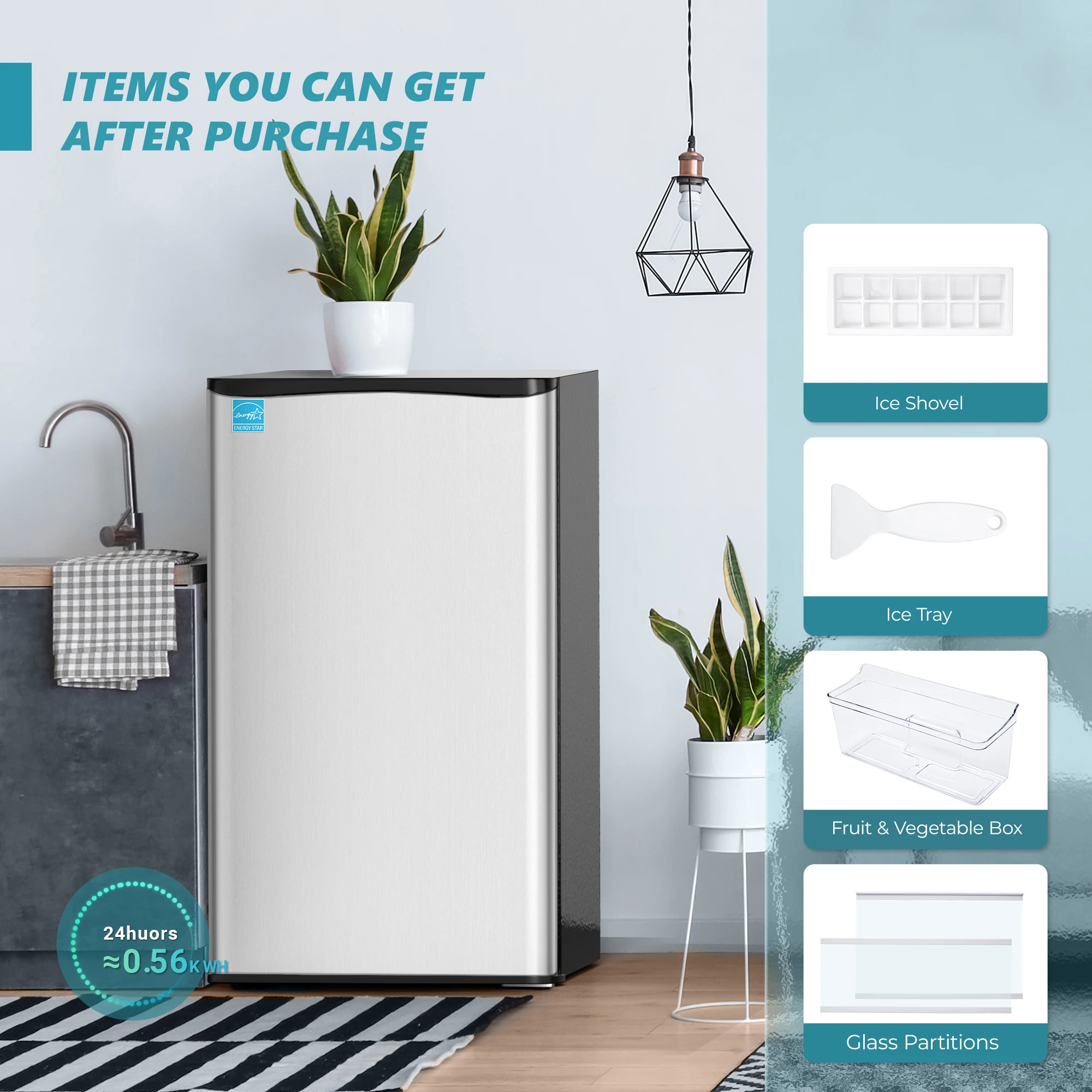 ICYGLEE 3.2 Cu.Ft Mini Fridge with Freezer Compact Refrigerator Mini Refrigerator Adjustable Thermostat for Bedroom Dorm Office 6