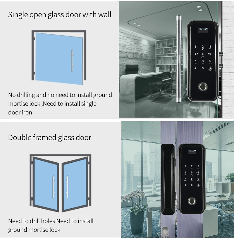 Tuya App Smart WIFI Lock Office Intelligent Fingerprint Digital Glass Door Lock