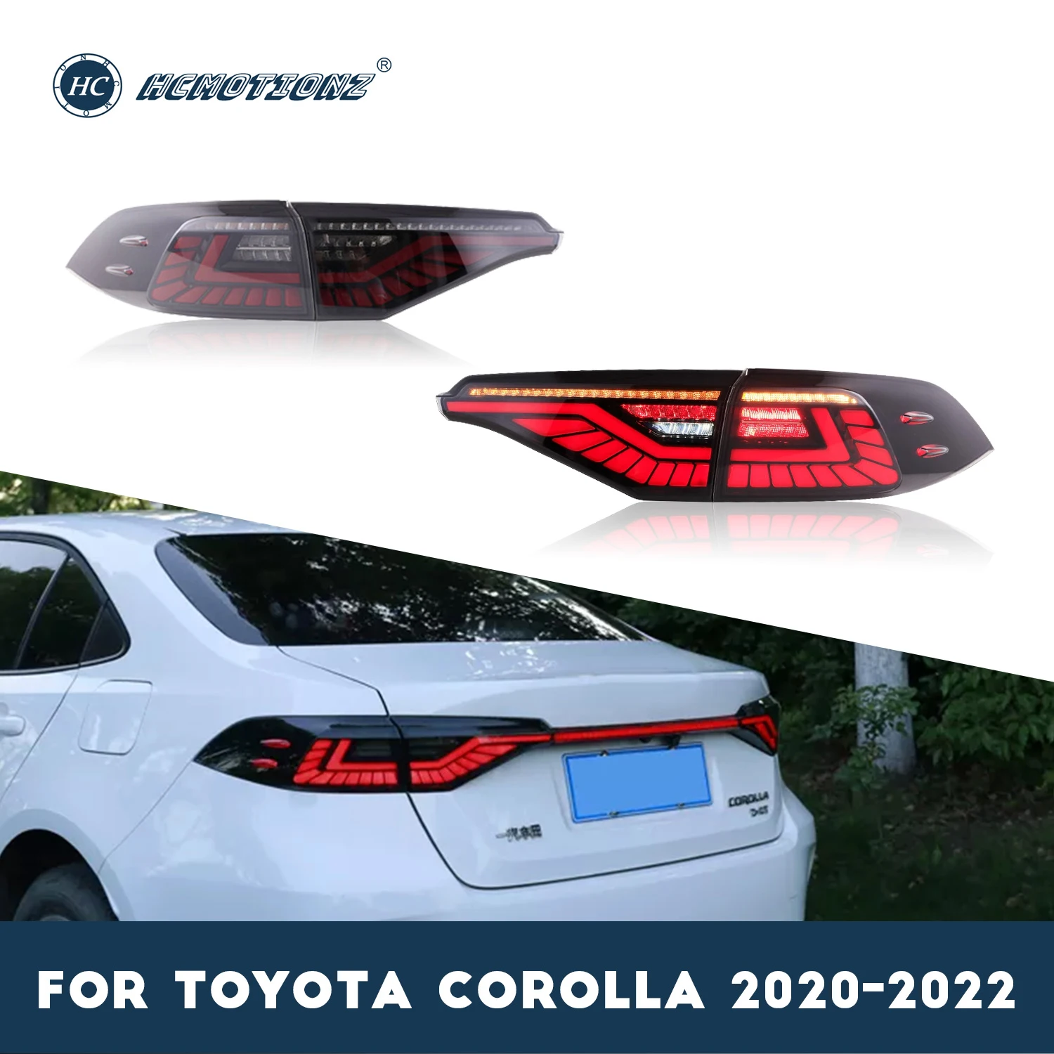 HCMOTIONZ Tail Lights Assembly for Toyota Corolla 2020 2021 Middle East Edition DRL Car Back Lamps Accessories with Spoiler