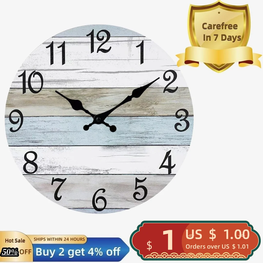 

10 Inch Rustic Wooden Wall Clock Easy Installation Battery Operated Round Easy to Read Silent No Ticking Clock Kitchen Living Ro