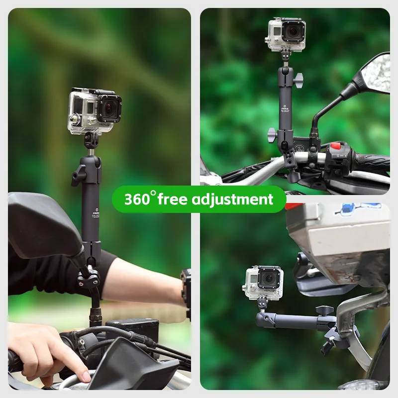 FANAUE 오토바이 자전거 액션 카메라 거치대 핸들바, 더블 조인트 회전 매직 암, 360 ° 슈퍼 클램프, GoPro DJI Insta360 용