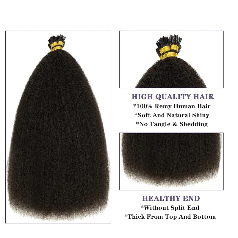 Tip Hair Extensions Kinky Straight Human Hair 16-26Inch Extensions Real Human Pre Bonded For Women