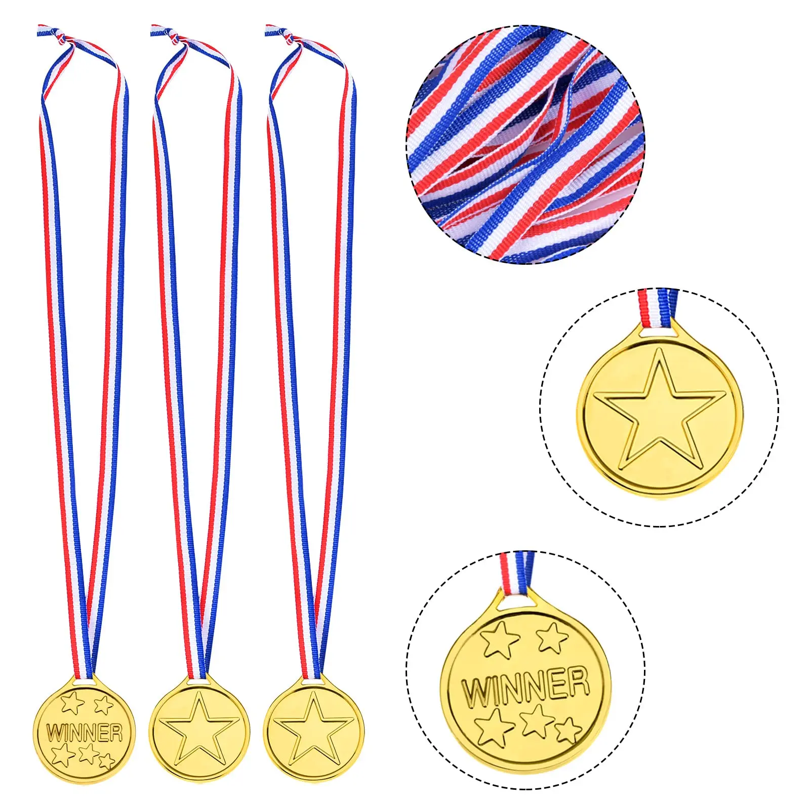 12 Pieces Plastic Winner Medals Award Medals with Neck Ribbons for Kids Sports Party Competition Party