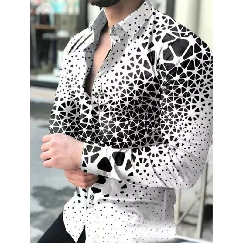 Spring and Autumn Top Shirts Men's Fashion Luxury Lapel Shirts Printed Lapel Slim Long Sleeves Casual Sports Social Club Prom classic men s shirt 100% cotton oxford fabric breathable comfortable wearable fashion casual social sports men clothing