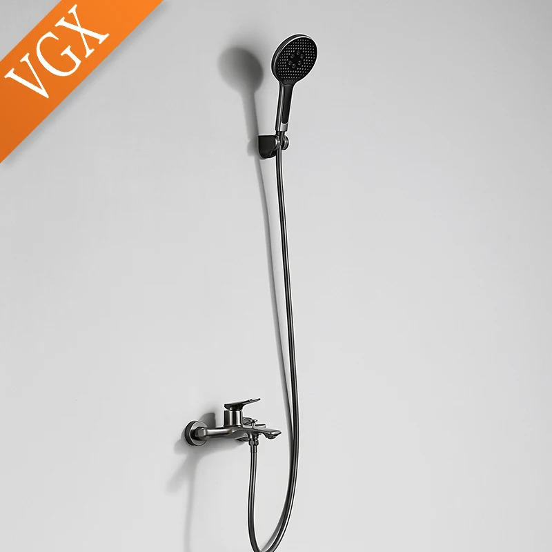 VGX Simple Bathroom Shower System Set Bathtub Faucets Set Bath Water Taps Shower Diverter Single Handle Tub Mixer Shower Crane 4