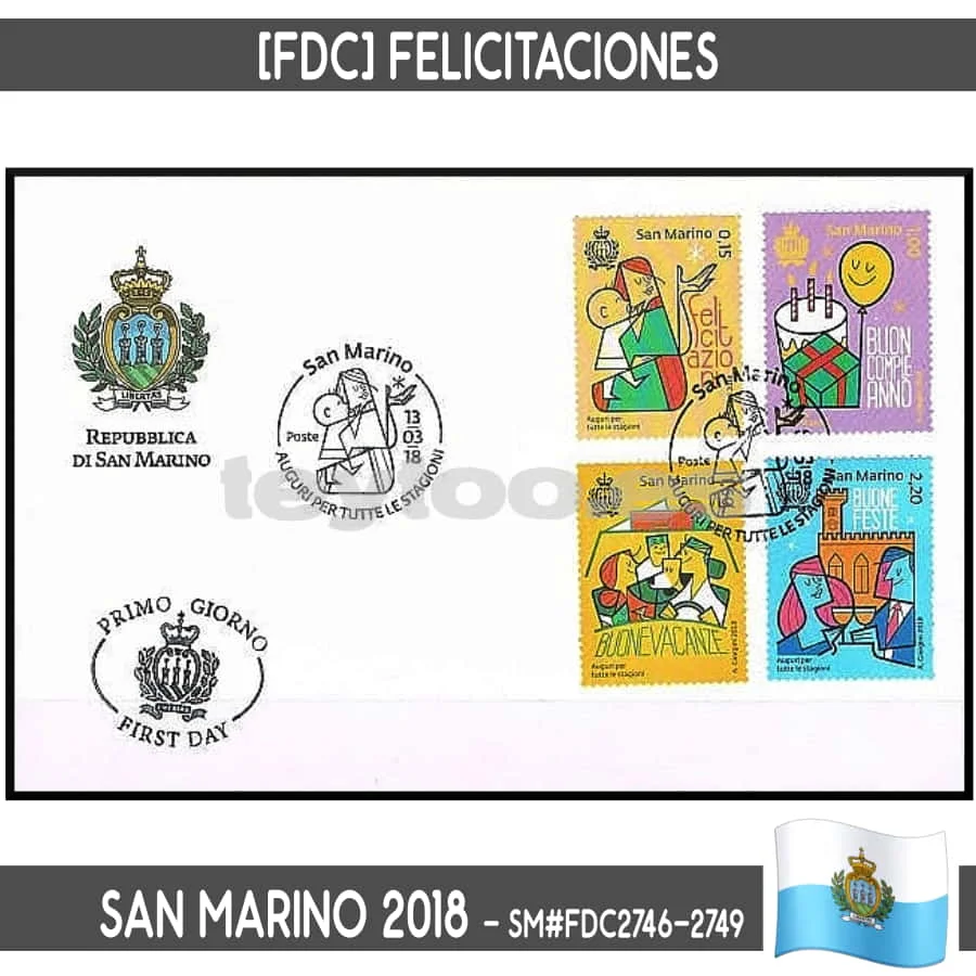 B0939 # San Marino 2018. [Fdc] Congratulazioni (N) Mi #2746-2749