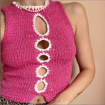 2022 Primavera/Estate Amazon Aliexpress Cross-Border Women'S Y2K Hand Hook Hollow Knit Tank Top T-Shirt Senza Maniche