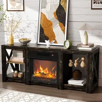 Fireplace TV Stand for up to 70 inch TVs, Farmhouse Entertainment Center with Electric Fireplace Heater & Adjustable Shelves, Fi 5