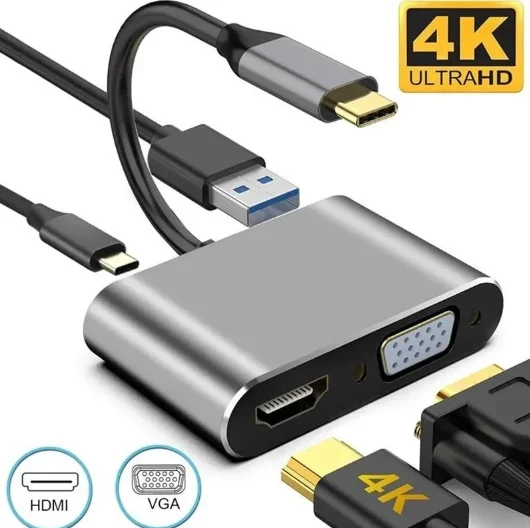 Adaptador Usb 3.0 Tipo C Hdmi 4k Vga 5 In1 Para Macbook Otg Conectividade e Versatilidade OTG para uma Experiência Completa