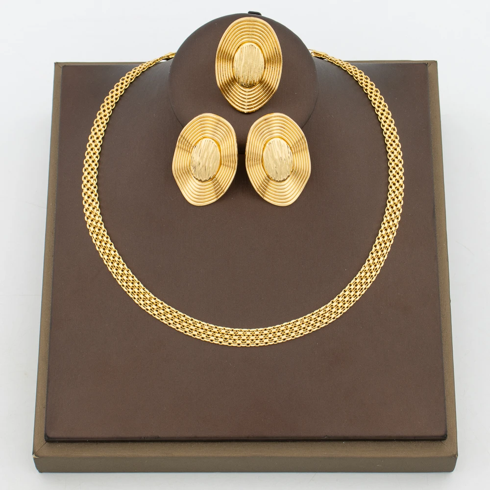 

Gold Plated Earrings and Ring Jewelry Set for African Chain Necklace and Earrings Cocktail Ring Set for Bride Ethiopian Gifts