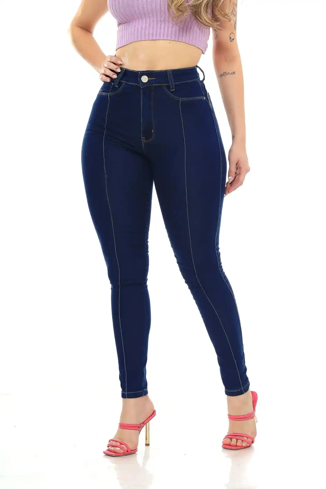 Calça Jeans Feminina Nervura Skinny Azul Levanta Bumbum Tendência