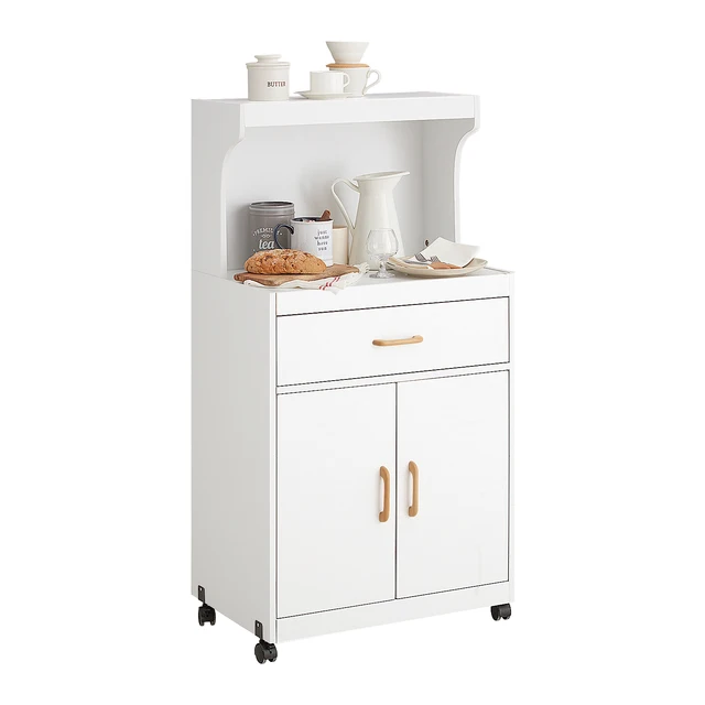 SoBuy ® FSB12-W Armadio microonde con rotolo Armadio da cucina Carrello da cucina Carrello per bevande con 2 ripiani, 2 ante e 1 cassetto 1