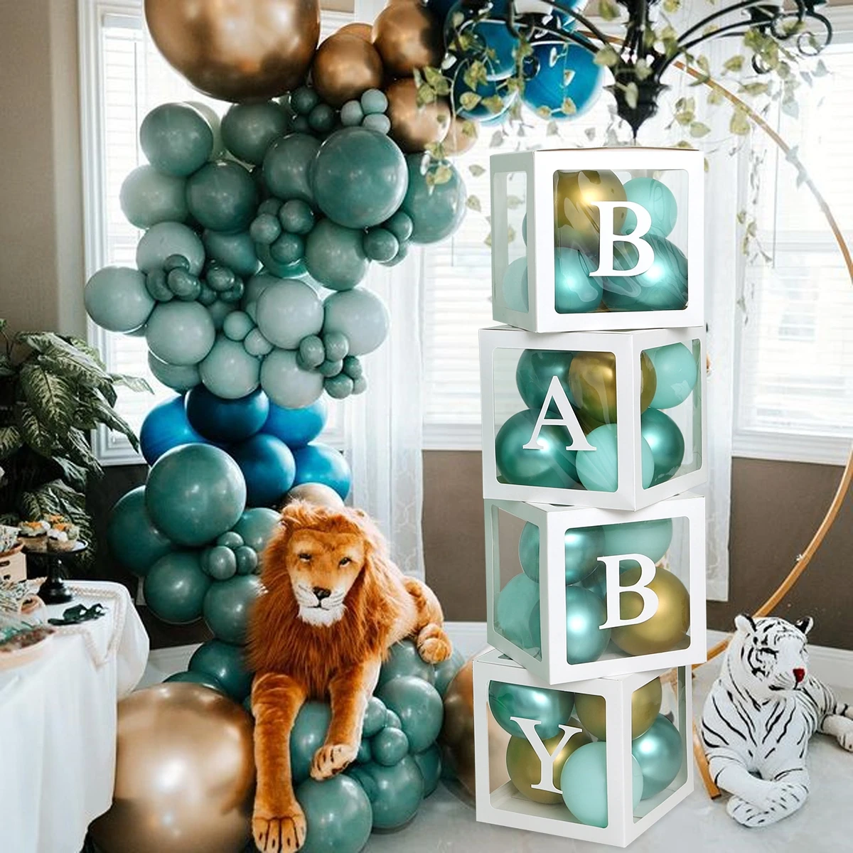 Boîtes à ballons décoratives pour fête prénatale avec 26 Lettres + BÉBÉ  pour Garçons Filles DIY Nom Combinaison Fournitures De Fête D'anniversaire