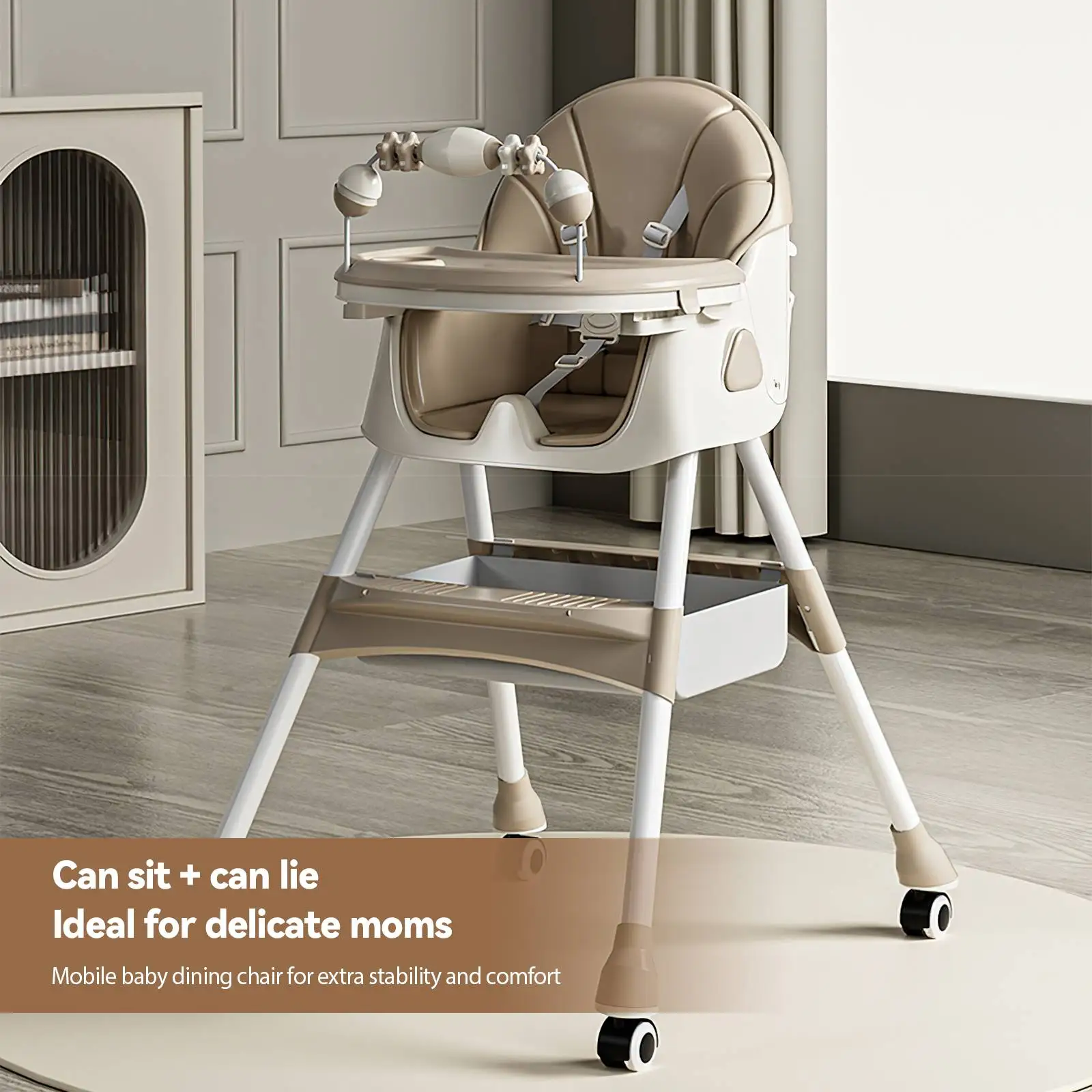 OWJHE Multifunktionaler klappbarer Babysitz, Kleinkind-Essstuhl, Baby-Hochstuhl für Abendessen, Baby-Fütterungsstuhl mit 4 Rädern – Detail 8