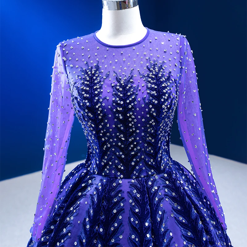 Exquisite Long One-Piece Dress Gown Organza Ball Gown O-Neck Full Sleeves Evening Dresses Sequined RSM222204 Vestidos De Noite 5