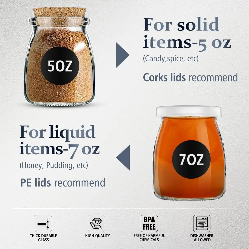 Glass Jars with Lids - Yogurt Jars with PE Lids & Cork Lids & Wooden Spoons &  Chalkboard Labels 100ML 2