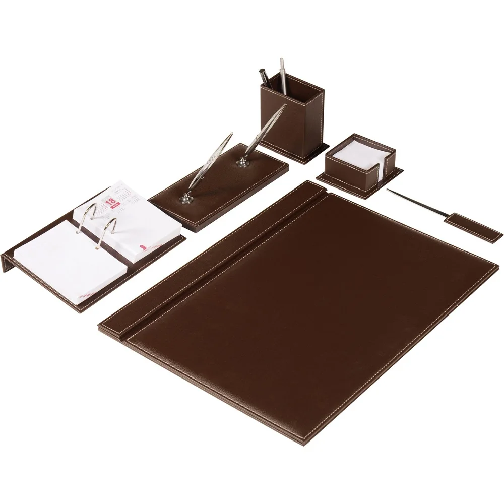 Office Business Leather Desk Organizer Desk Mouse Pad Mat BROWN FULL SET