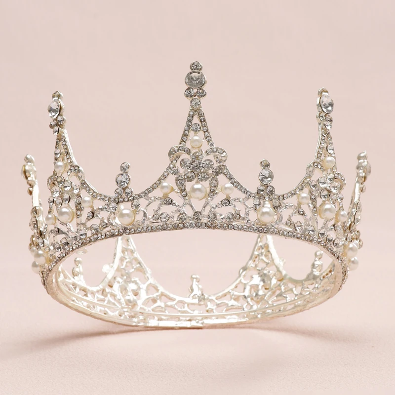 Corona rotonda in cristallo, per regina, matrimonio, feste, balli
