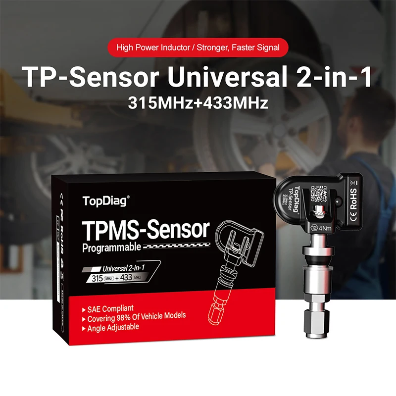 TopDiag PS001 자동차 TPMS 진단 타이어 압력 도구, TPMS OBDII 키트, 모든 TPMS 센서 프로그램 재학습 활성화