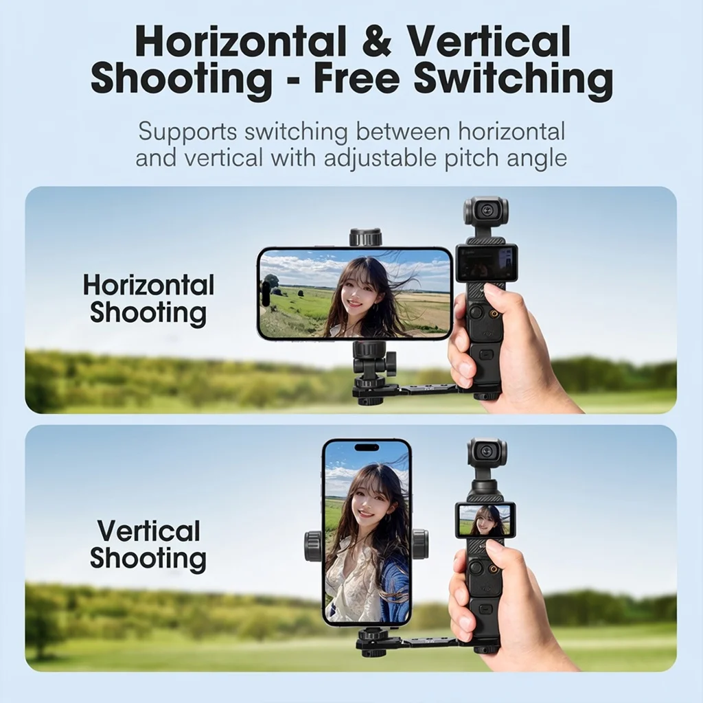 Ronkoen TZ-07 DJI Pocket 3 폰 카메라 360용 수평 바 확장 브래킷 °   회전식 듀얼 스크린 콜드 슈 마운트