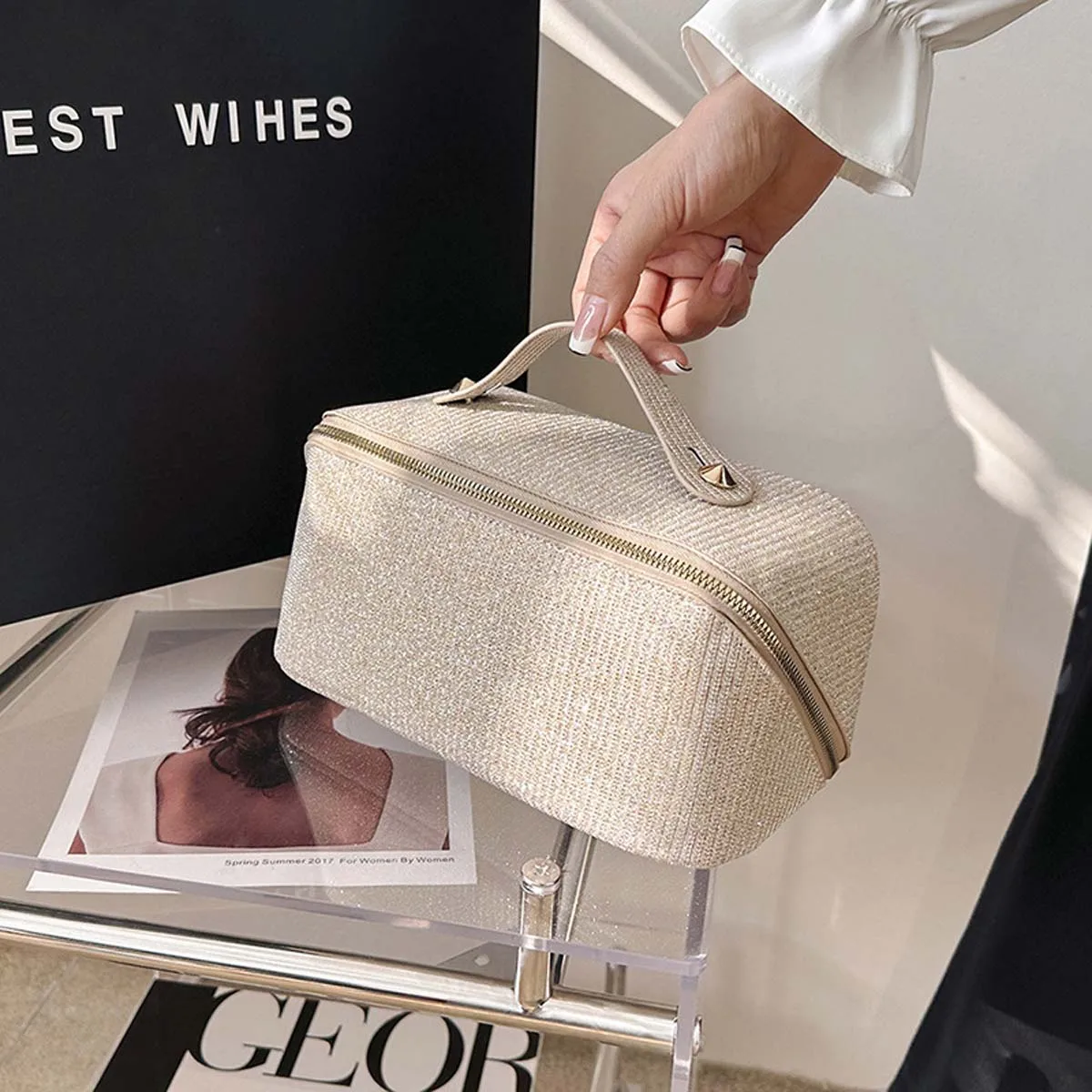 YANZAI Large-capacity Makeup Bag PU Leather Portable Travel Wash Cosmetic Bag Toiletries Organizer Female Storage Handheld Box 3