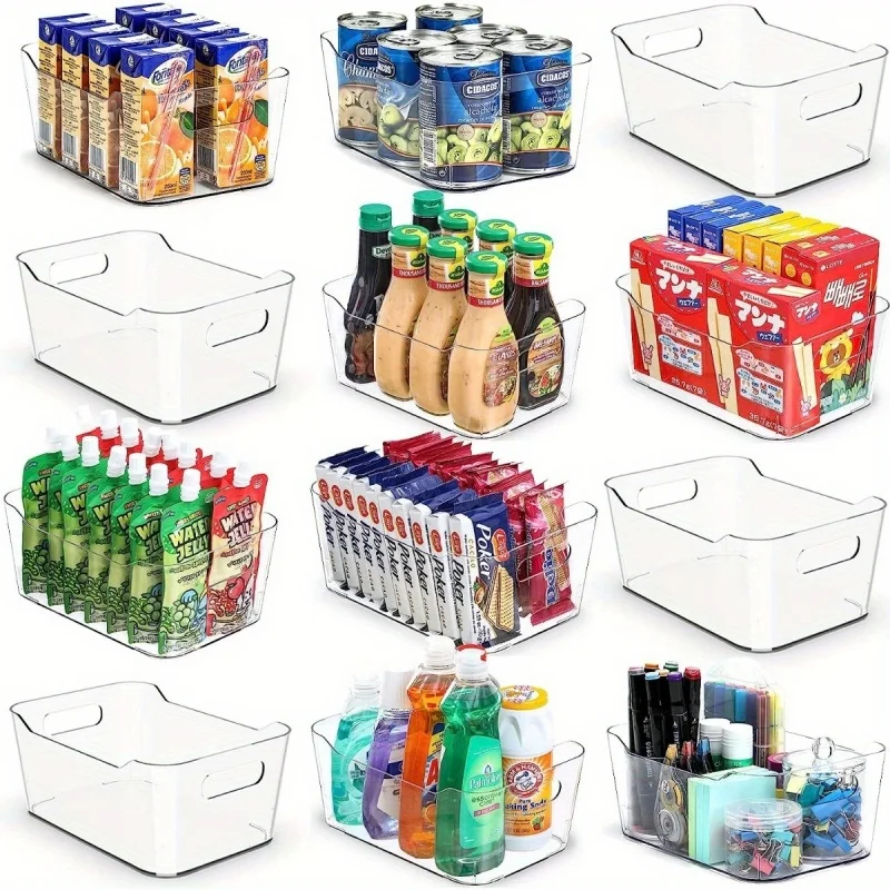 Contenori per Organizer per frigorifero organizzatore per alimenti in plastica trasparente scatola portaoggetti per frigorifero con maniglia congelatore dispensa organizzatore da cucina  15