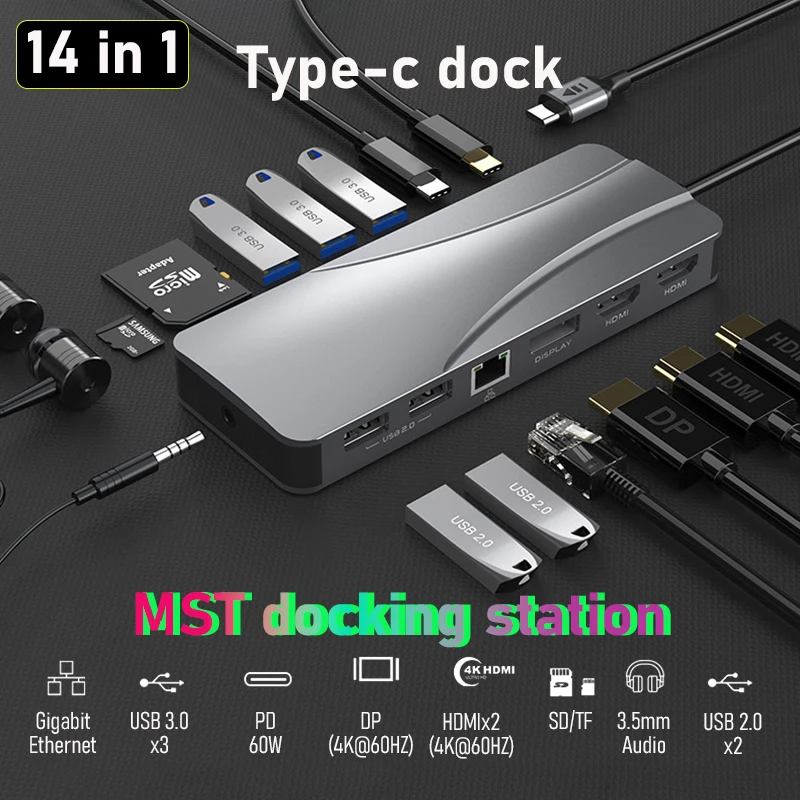 Hub Thunderbolt Tipo C Docking Station Usb C 2X Hdmi Displayport Per Laptop Macbook Dell Hp Lenovo Asus Huawei Xiaomi Samsung