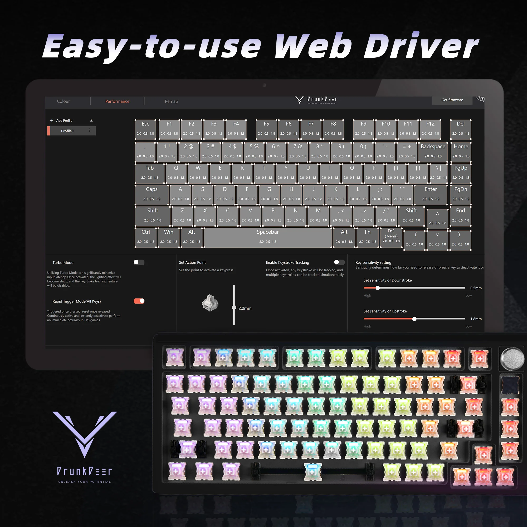 DrunkDeer A75 ベアボーン　キーキャップ付き DrunkDeer A75 - ラピッドトリガーキーボード マグネティックスイッチ