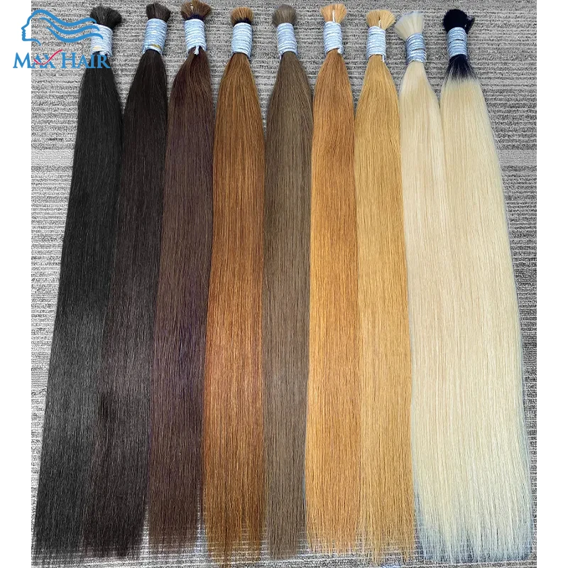 

100% Real Human Hair Bulk Hair Machine Made Virgin Remy Straight Hair Bulk 12-30inch 100g Natural Blonde Hair Extension No Weft