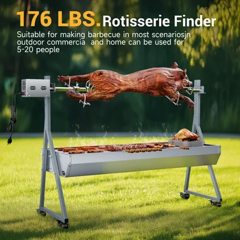 Camping Rotisserie Grill 176LBS Capacity 25W Motor Small BBQ Charcoal Roaster 51'' 2 in 1 Pig Lamb Cooking Tool 2