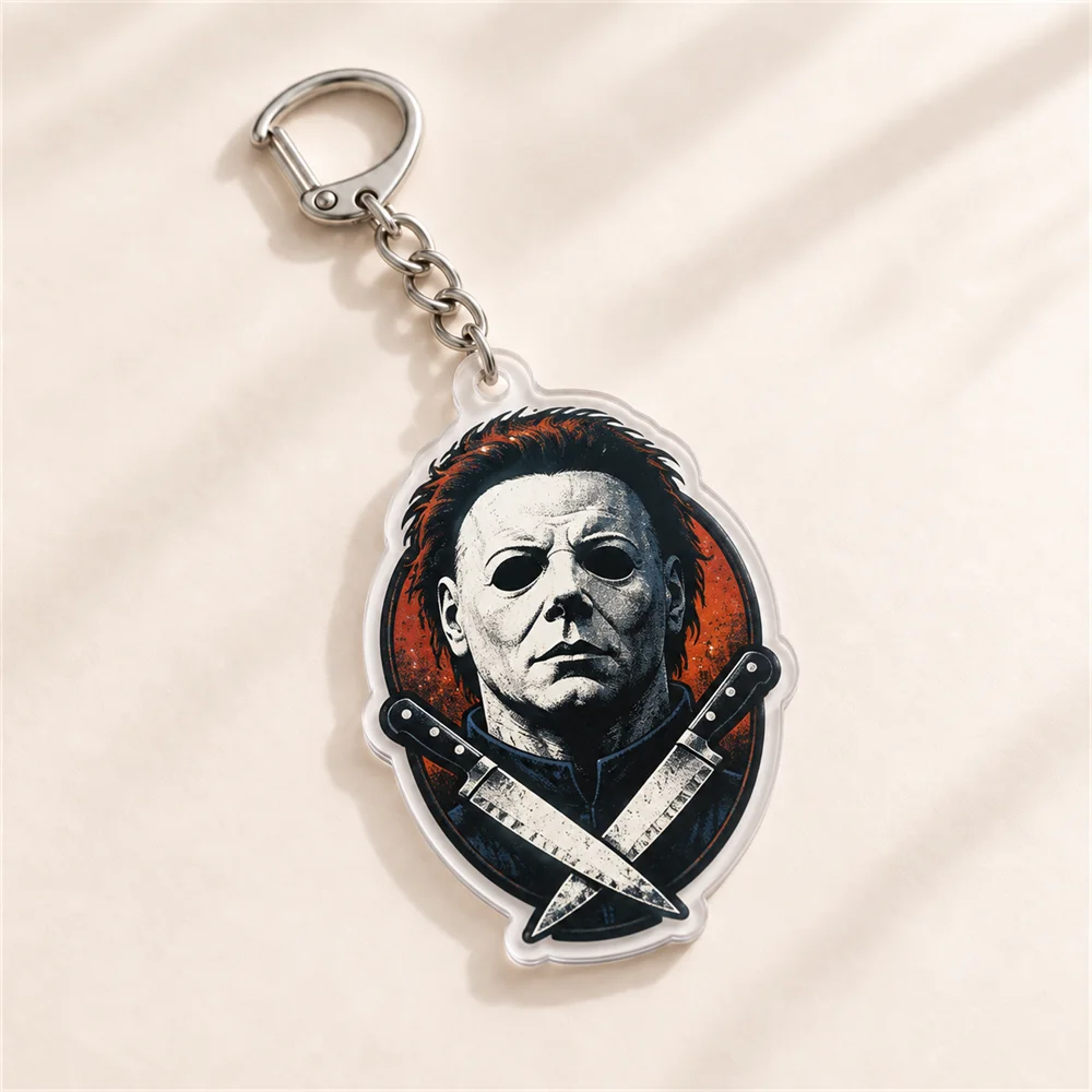 Halloween The Game Michael Myers Acrylic Keychain Accessories Bag Charm Retro Horror Keyrings Pendant Gift for Fans Friends