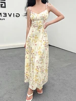 Spring Summer Floral Slit High Waist Summer Dresses French Style Elegant Robe Fashion Casual
