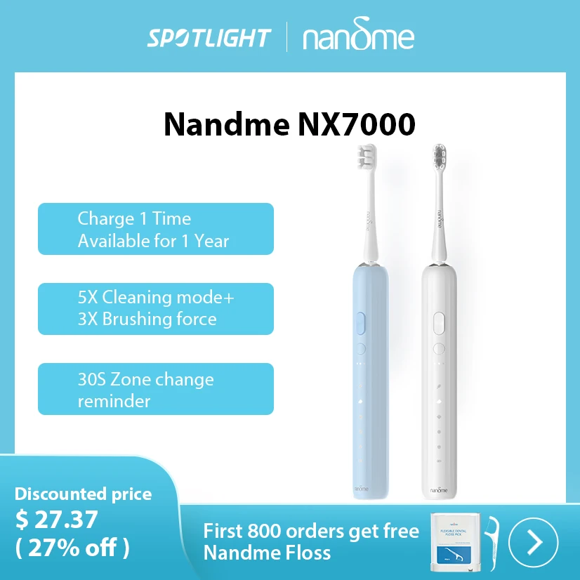 Nandme Electric Toothbrush Ultrasonic NX7000 IPX7 Waterproof Smart Toothbrush 365 Days Strong Endurance 5X Cleaning Mode - Апрельский топ товаров с Али