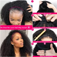 Demi-perruque cheveux humains crépus bouclés sans colle perruque cheveux humains prêt à porter 3 en 1 demi perruque avec cordon 250 densité bouclée demi-perruque 3