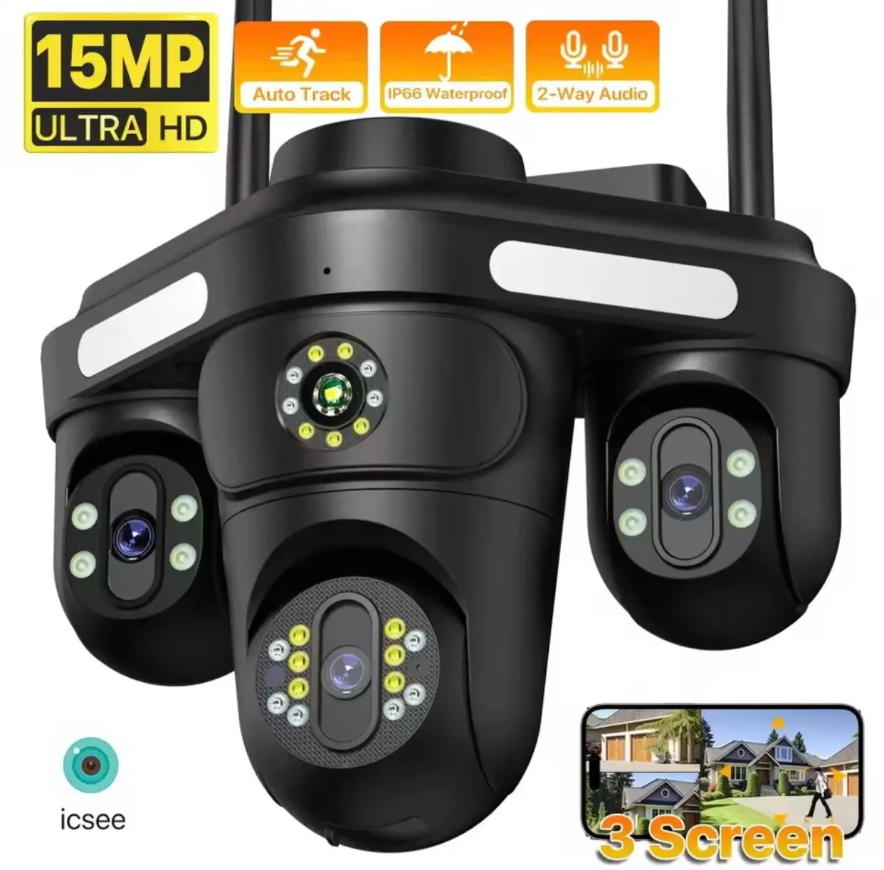 Three Lens PTZ IP Camera Outdoor HD Three Screen WiFi Security Camera Auto Tracking Dual Len Wirelss CCTV Camera iCsee photo review