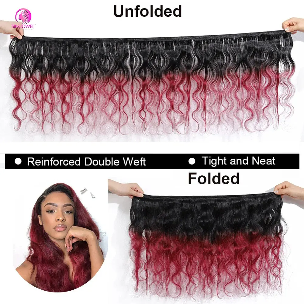 1B/99j Body Wave Bundles With Closure 100% Human Hair 3/4 Bundles Brazilian Virgin Hair Bundle Colored Extensions For Wome