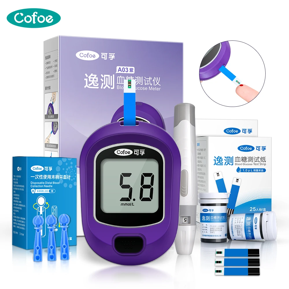Cofoe A03 Blood Glucose Meter Kits With Test Strips Lancets Blood Sugar
