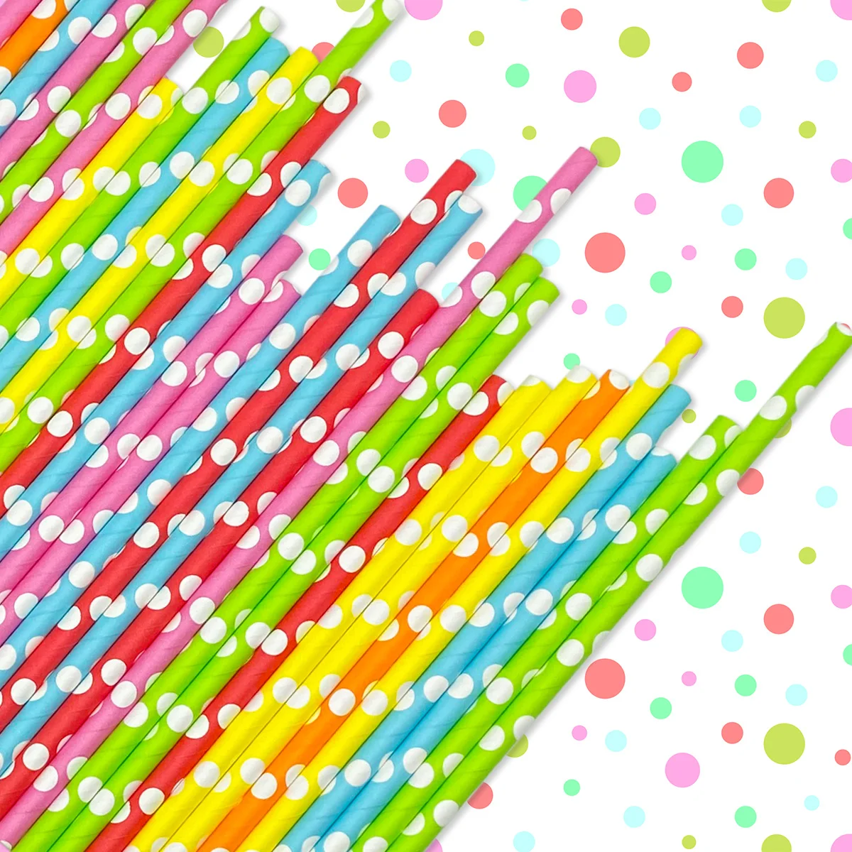 100pcs Biodegradable Straight Paper Straws Rainbow Polka Dot Milk Coffee Bubble Tea Straws Party Birthday Wedding Supplies 6mm
