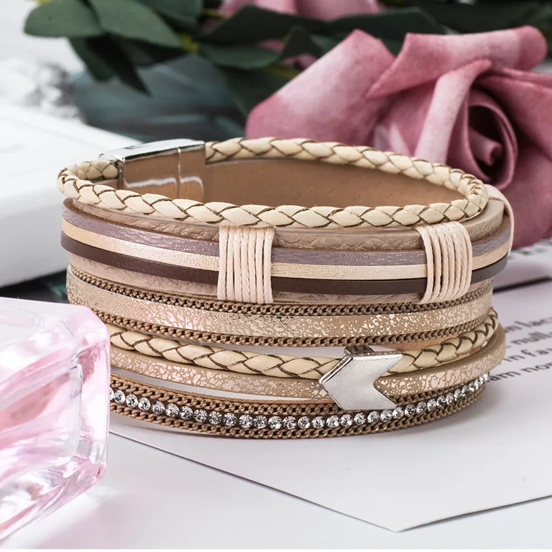 Leather Bracelet Fashion Handma Bohemian Multi-layer Woven for Women