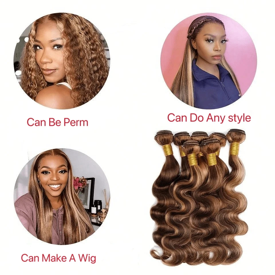 Luna P4/27 Highlight Ombre Bundles Human Hair Unprocessed Brazilian Colored Body Wave Raw Hair Bundles Weave Extensions 4